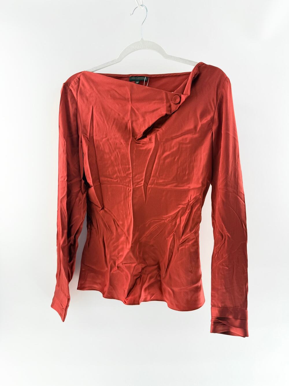 Adolfo Dominguez 100% Silk Long Sleeve Blouse Top Rest Rust Orange Womens Size 4